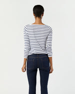 Load image into Gallery viewer, Long-Sleeved Boatneck Tee in White/Navy Stripe Pima Cotton

