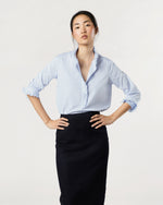 Load image into Gallery viewer, Frill Shirt in Sky Pencil Stripe Poplin
