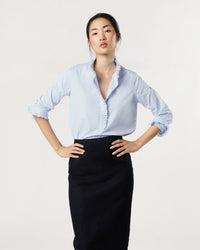 Frill Shirt in Sky Pencil Stripe Poplin