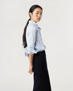 Load image into Gallery viewer, Frill Shirt in Sky Pencil Stripe Poplin
