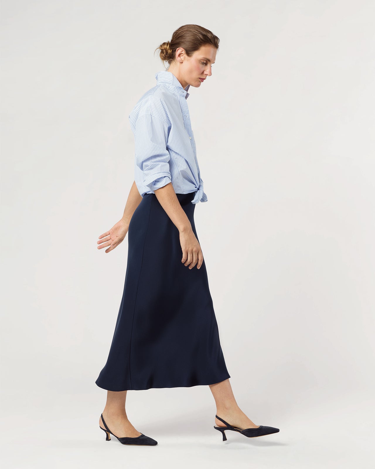 Mare Slip Skirt in Navy Silk Crepe de Chine