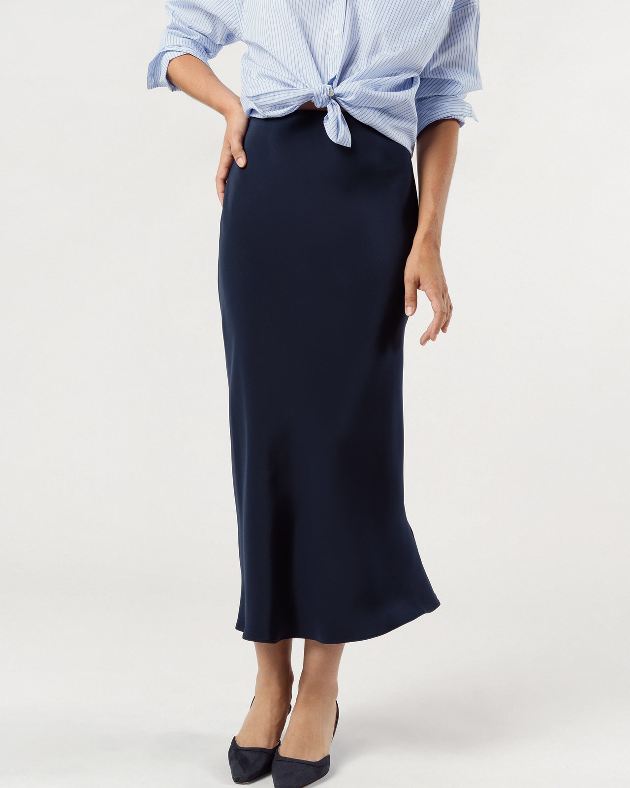 Mare Slip Skirt in Navy Silk Crepe de Chine