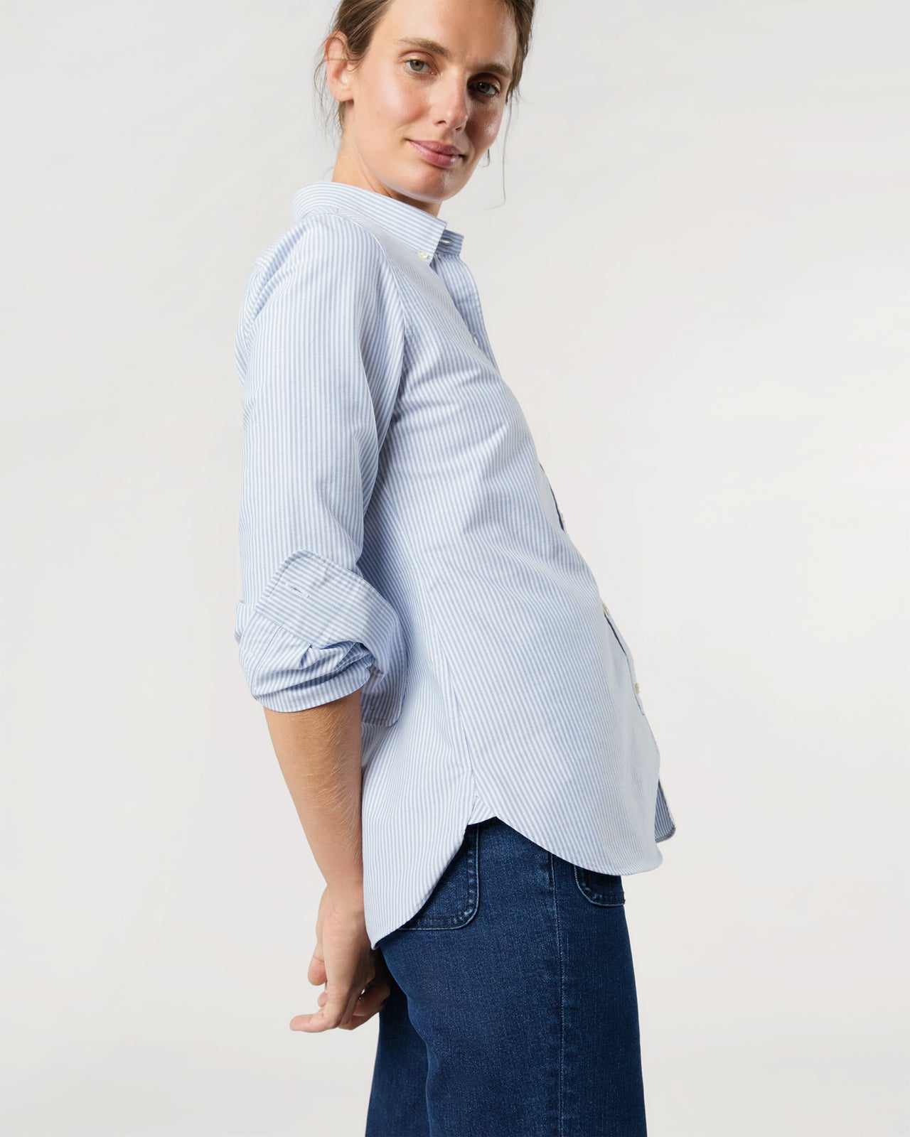 Schoolgirl Shirt in Blue University Stripe Oxford