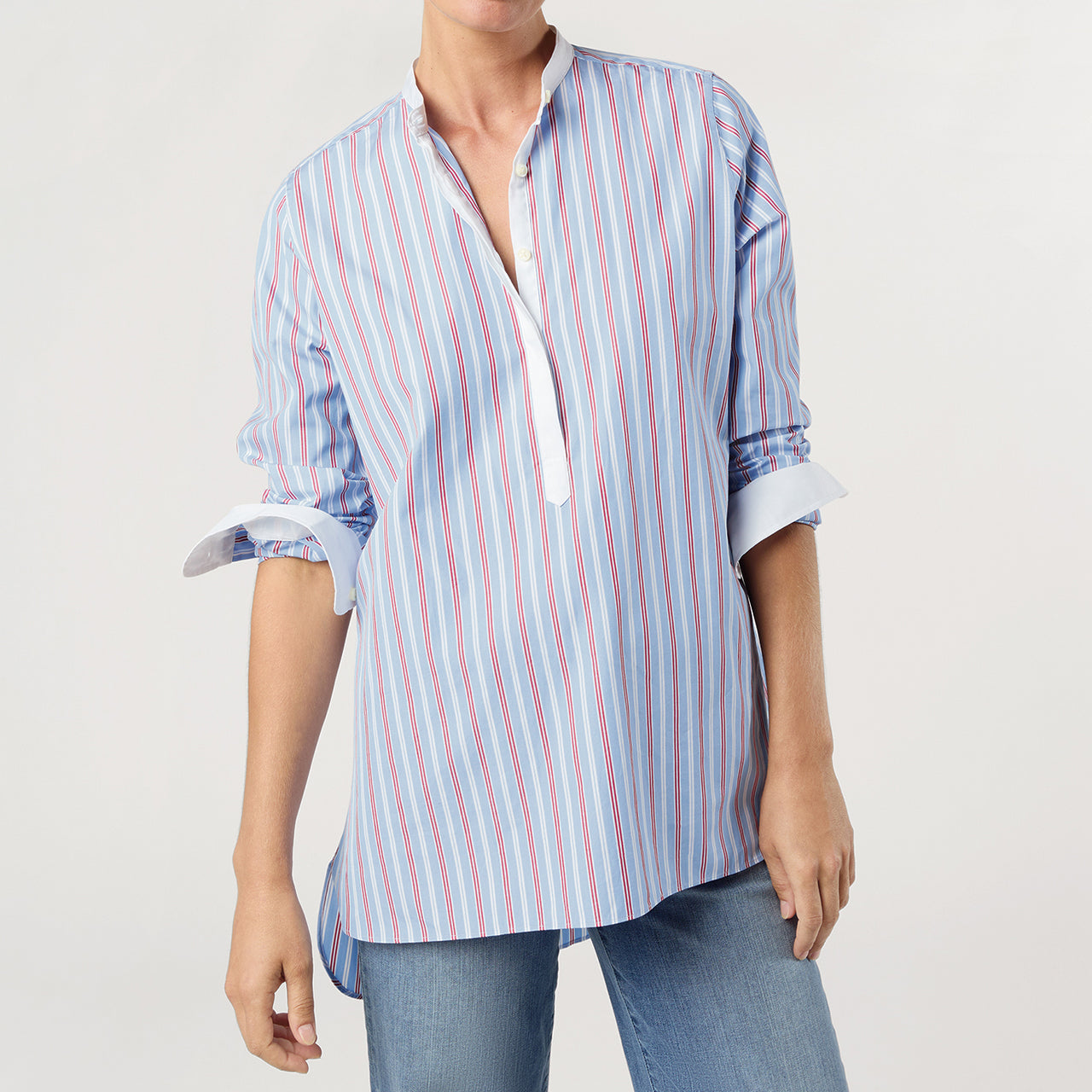 Made-to-Order Fabric in Blue/Red Multi Stripe Poplin