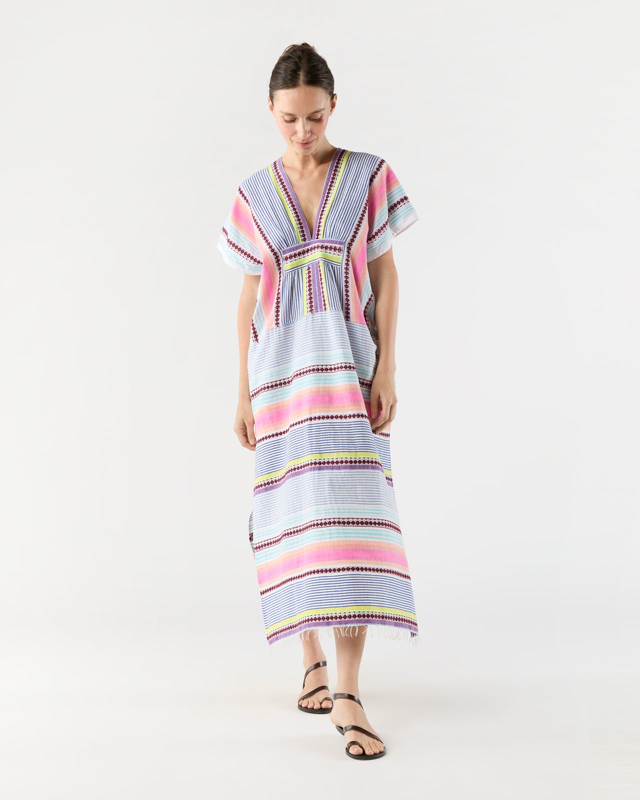 Gasira V-Neck Caftan in Cirq Citrus