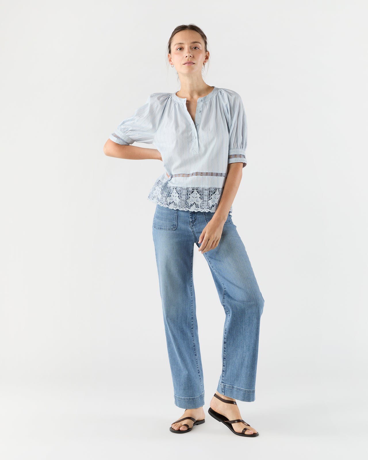 Faye Puff Sleeve Blouse in Celeste