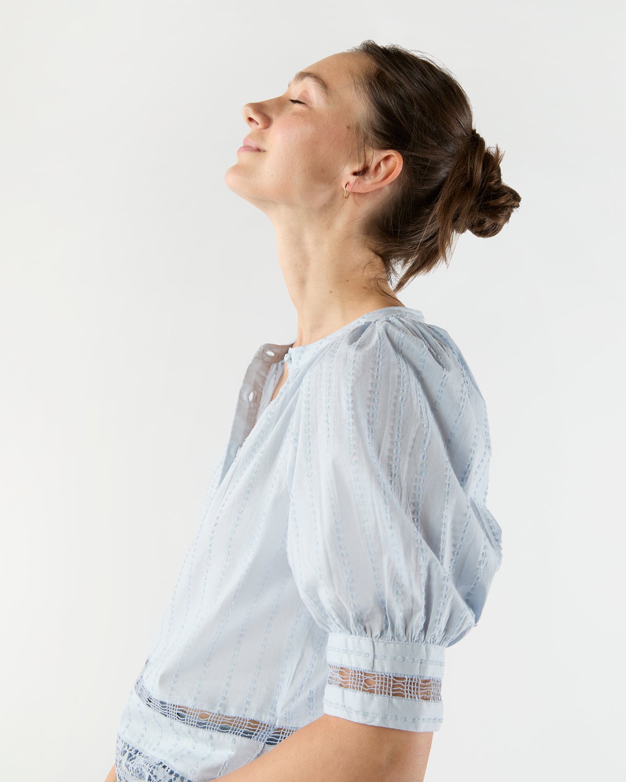 Faye Puff Sleeve Blouse in Celeste