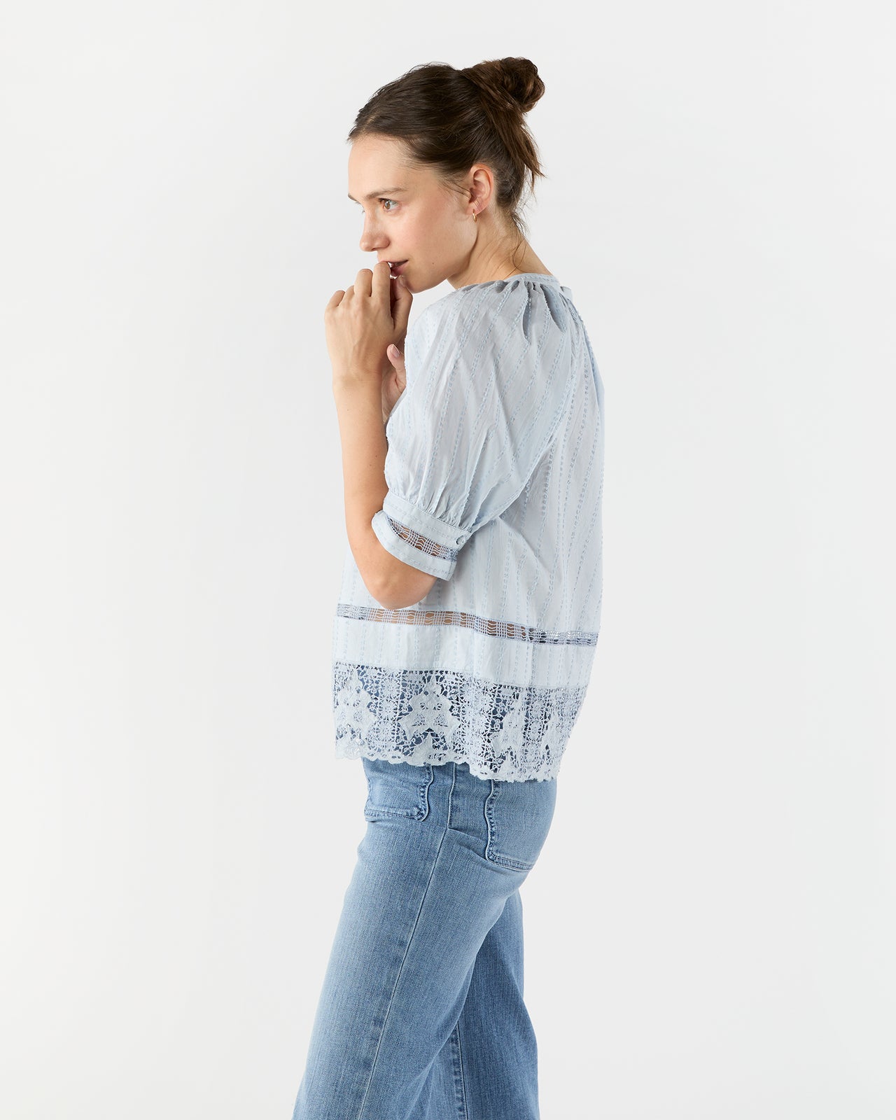 Faye Puff Sleeve Blouse in Celeste