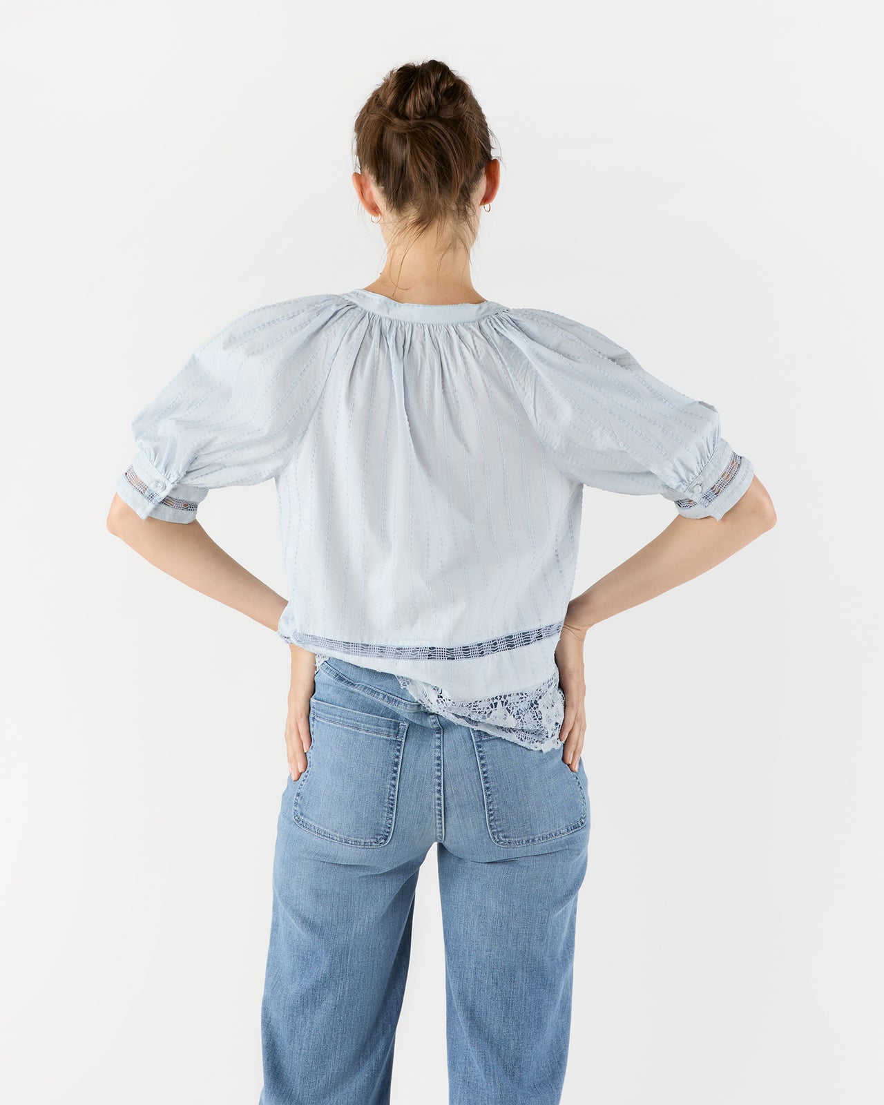 Faye Puff Sleeve Blouse in Celeste