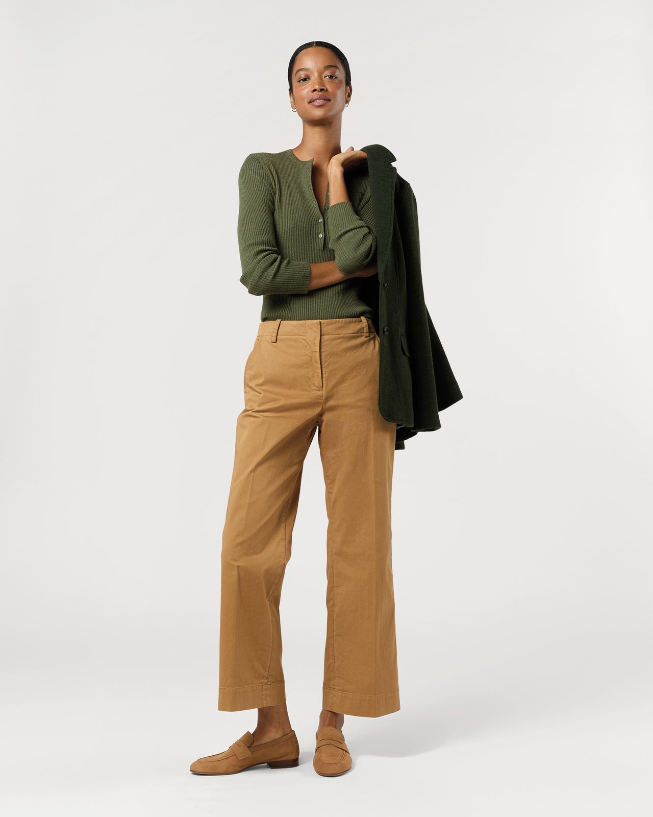 Frankie Cropped Pant in British Khaki Stretch Twill