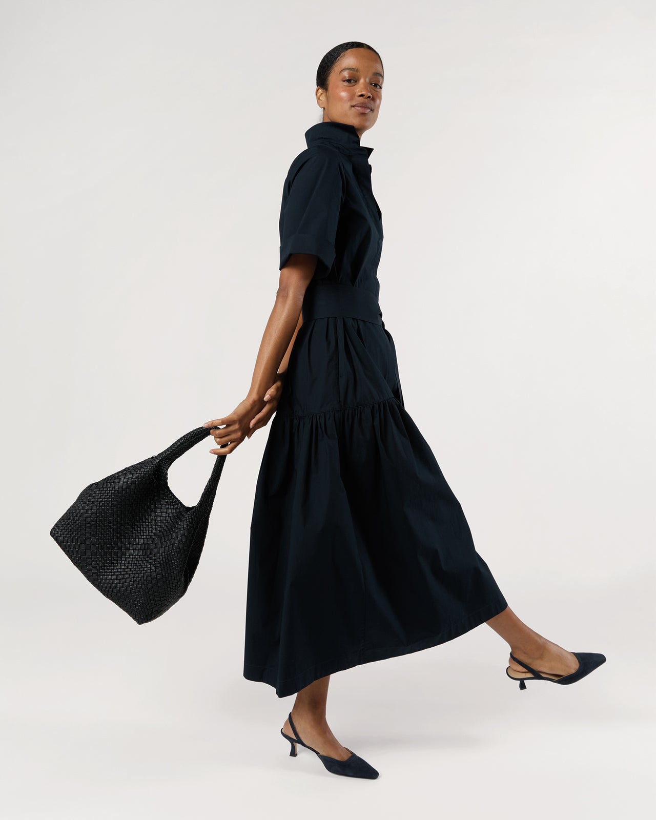 Mallie Handwoven Tote in Black Leather