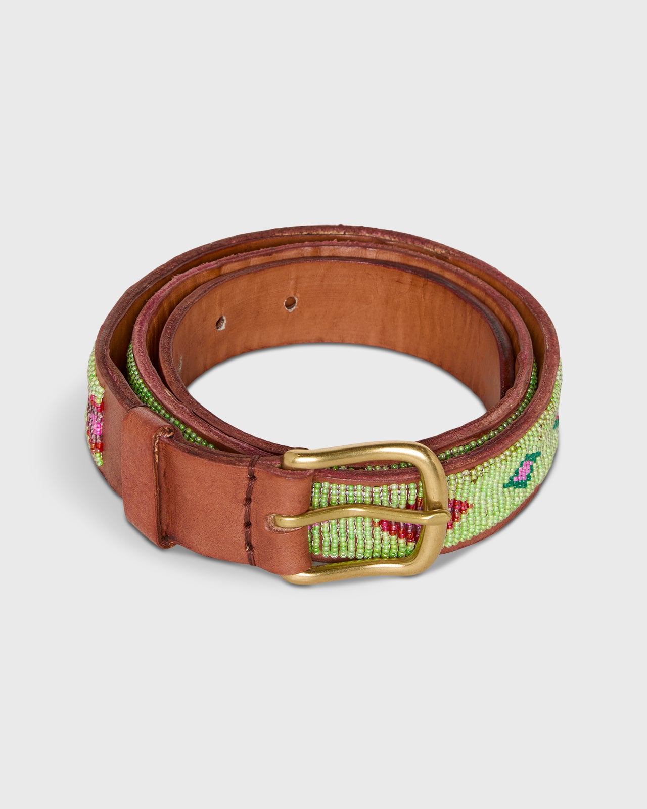 1.25" African Beaded Belt in Metallic Alo Green Belmasi
