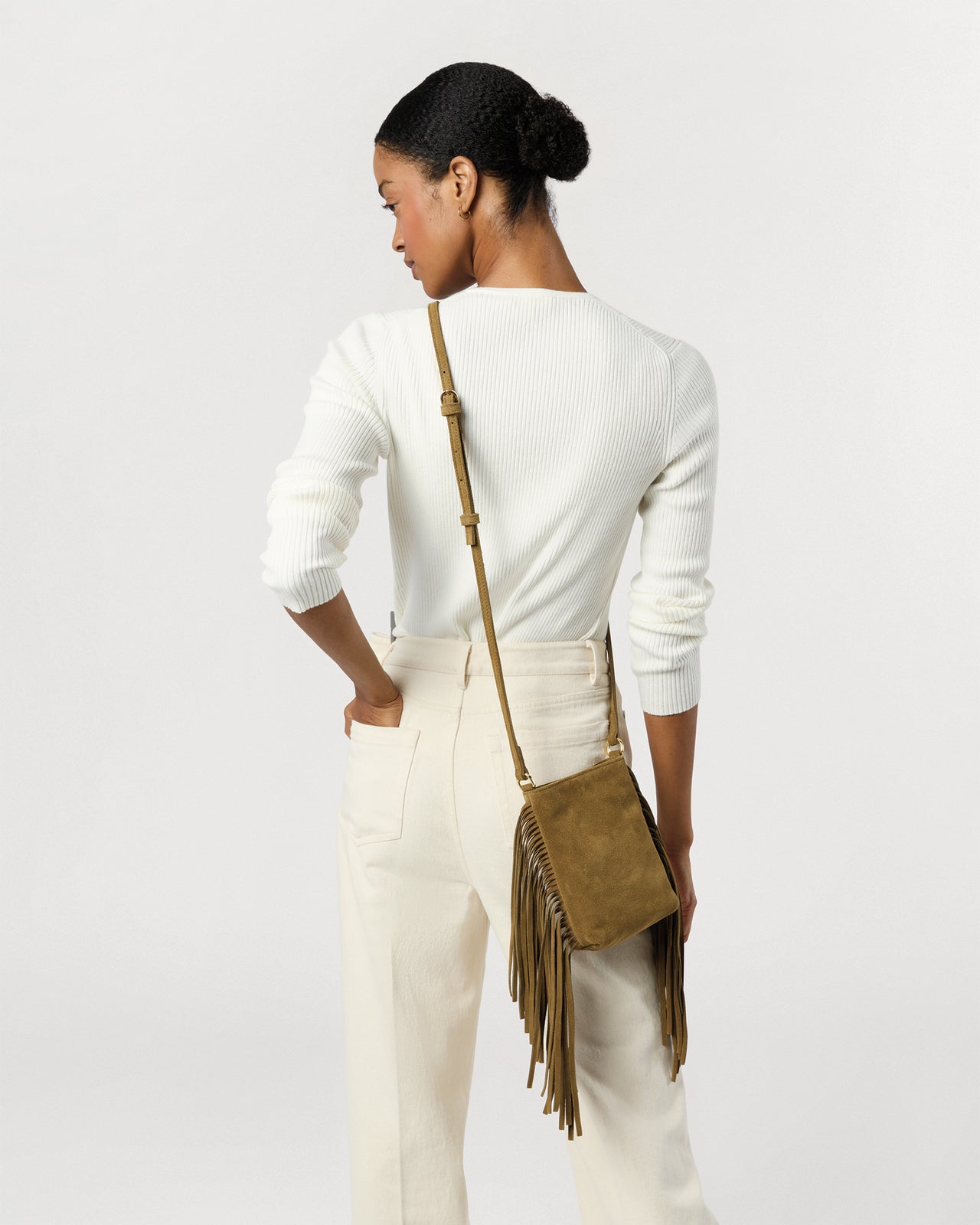 Fringed Polly Crossbody Bag in Tobacco Suede