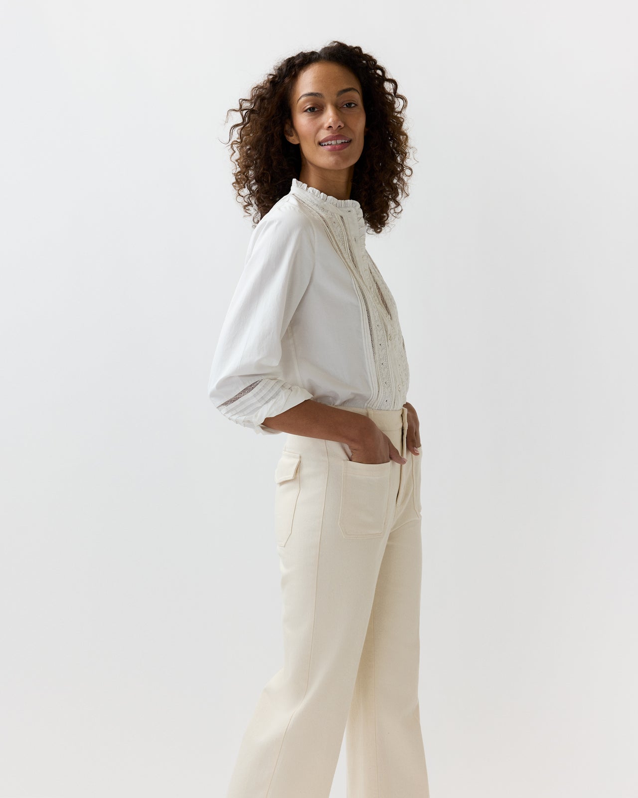 Lina Blouse in Ivory Poplin