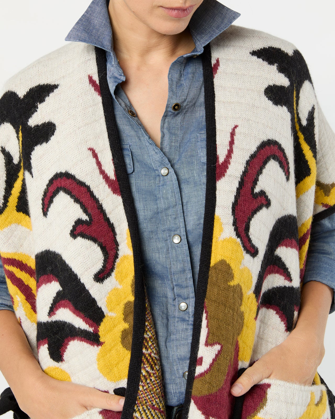 In My Power Knit Scarf Cape in Ecru/Green/Black Wool Blend