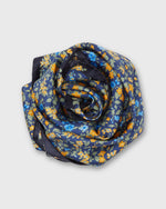 Load image into Gallery viewer, Medium Hand-Rolled Silk Scarf in Navy/Marigold/Sage Floral
