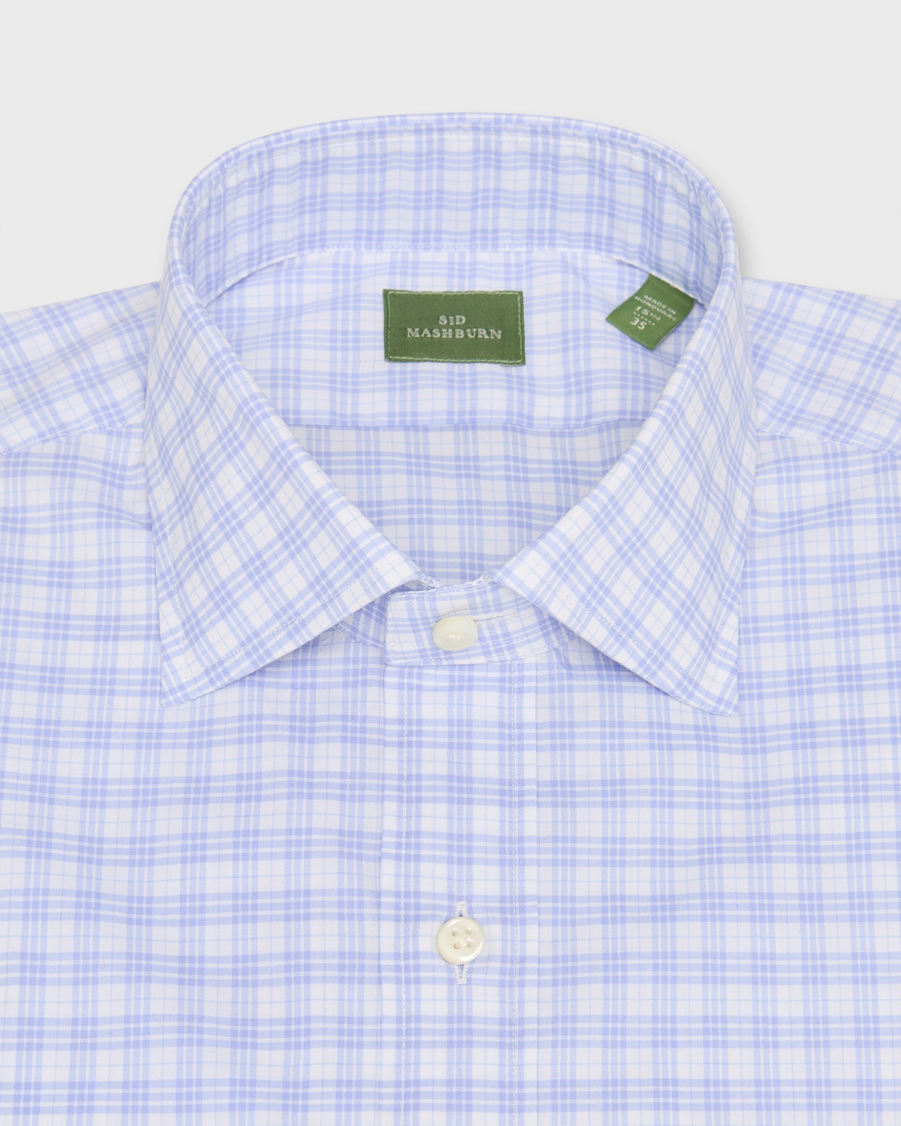 Spread Collar Dress Shirt in White/Sky Check Poplin