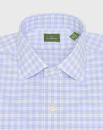 Load image into Gallery viewer, Spread Collar Dress Shirt in White/Sky Check Poplin
