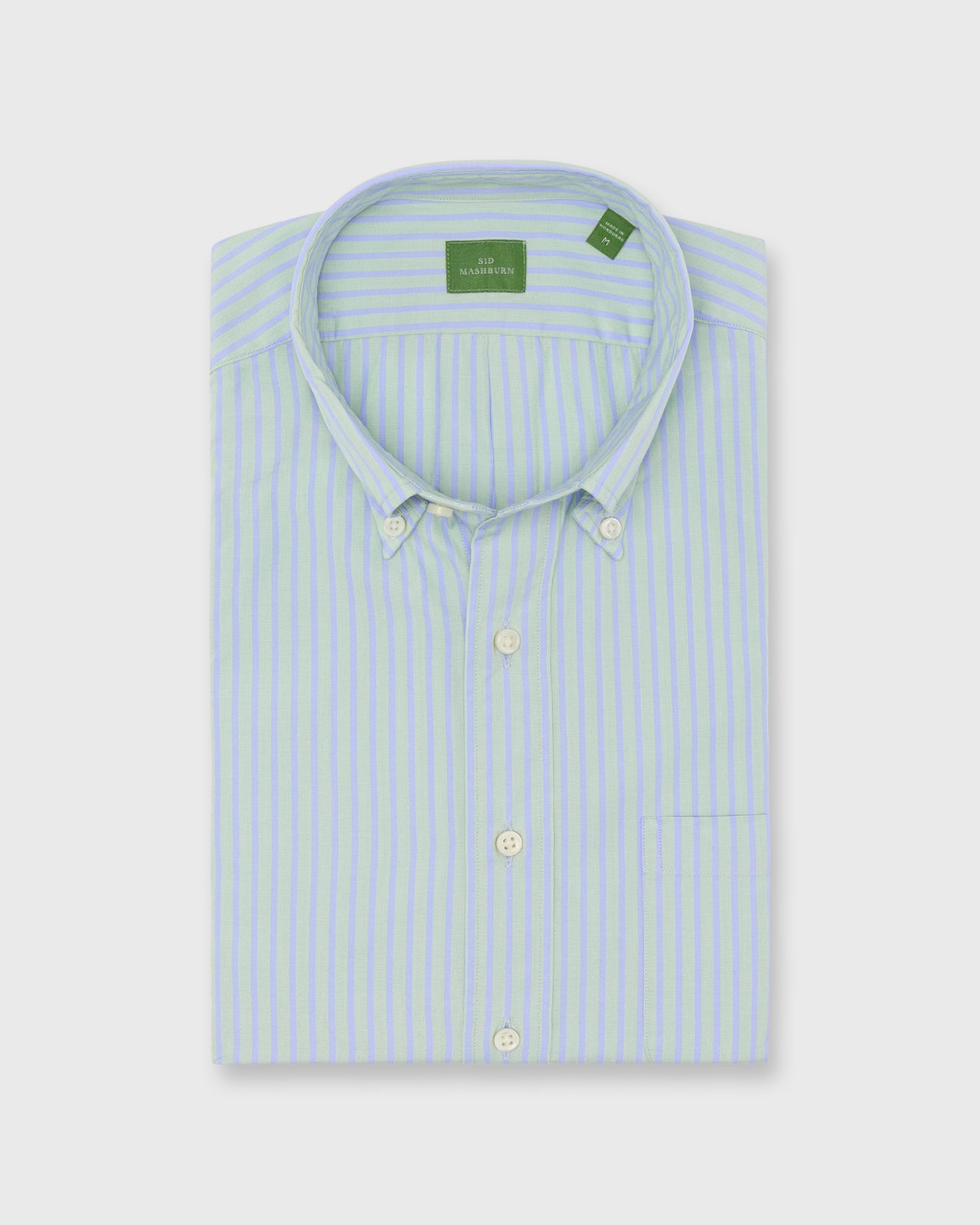 Button-Down Sport Shirt in Green/Sky Stripe End-On-End