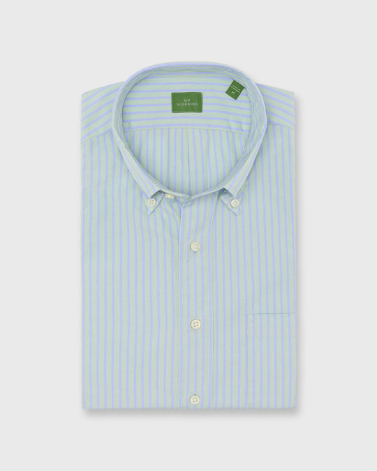 Button-Down Sport Shirt in Green/Sky Stripe End-On-End
