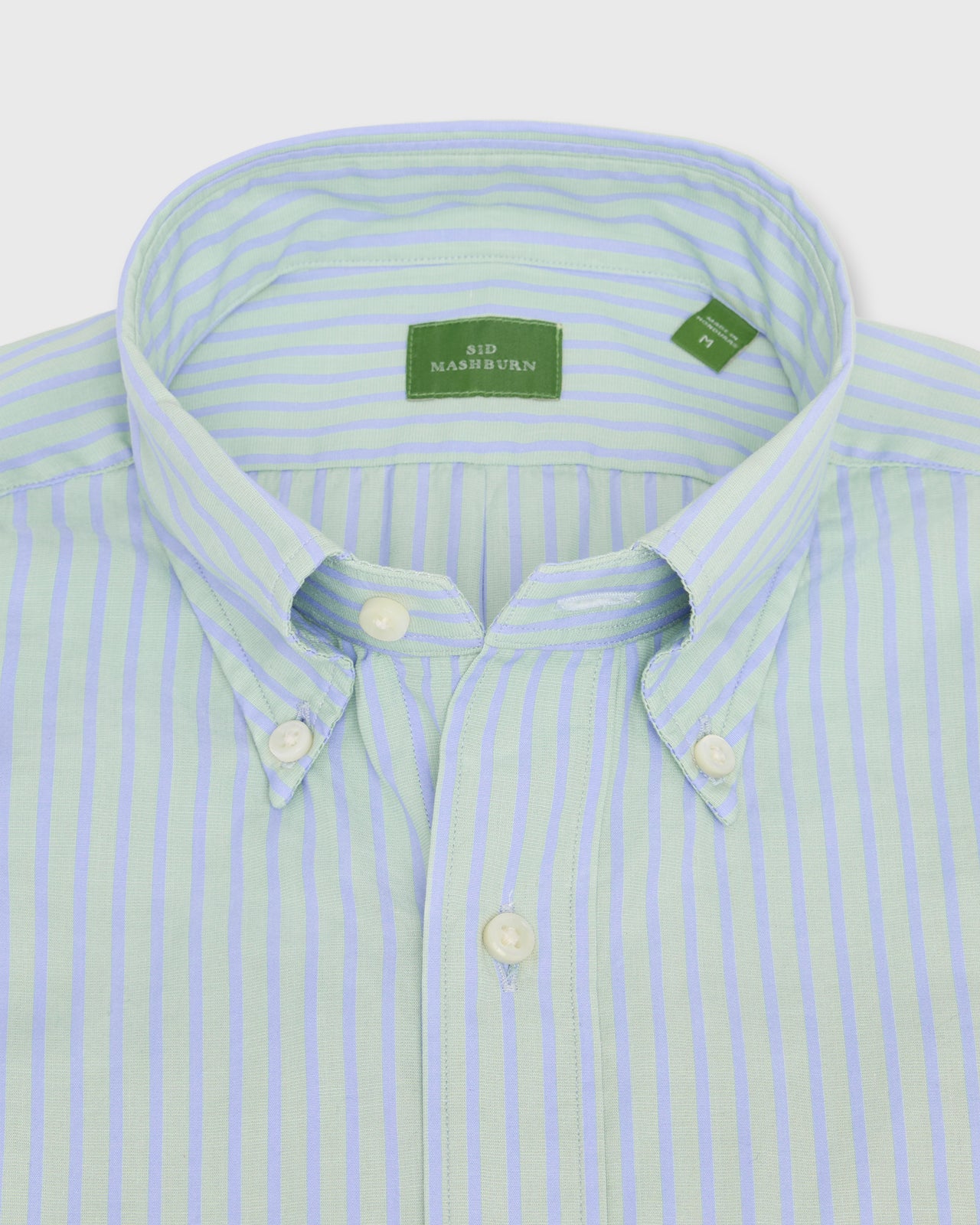 Button-Down Sport Shirt in Green/Sky Stripe End-On-End