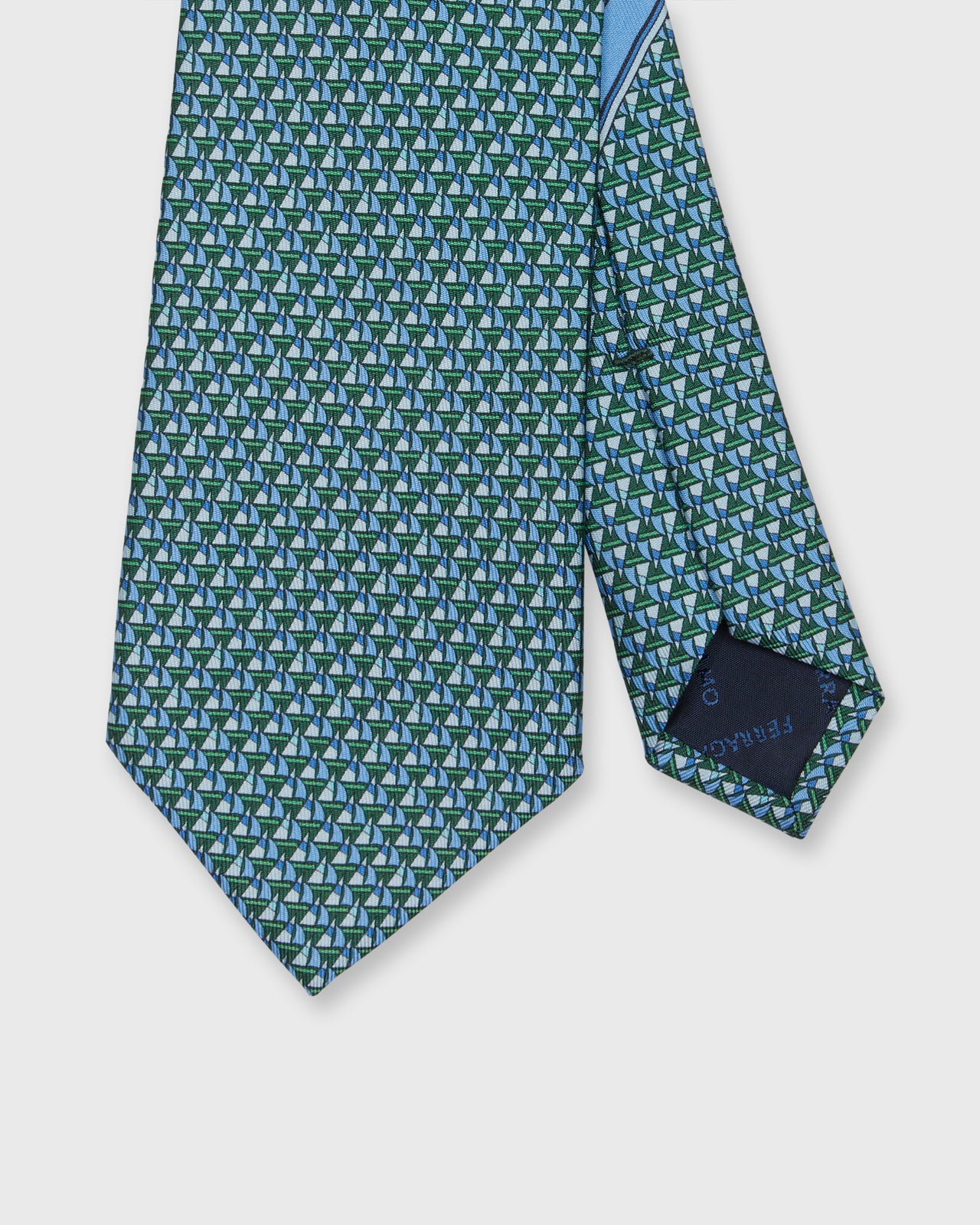 Silk Print Tie in Green/Blue Sailboat