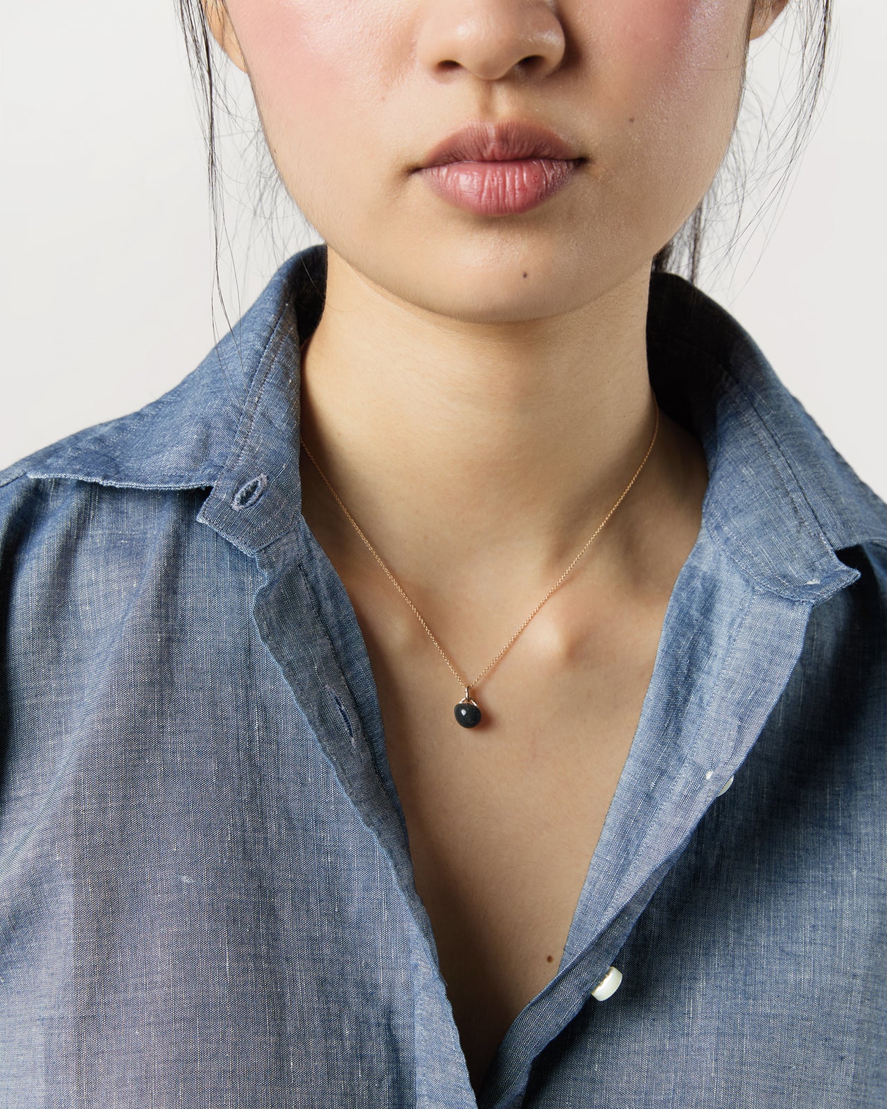 Tiny Ceramic Egg Pendant Necklace in Soot/Gold