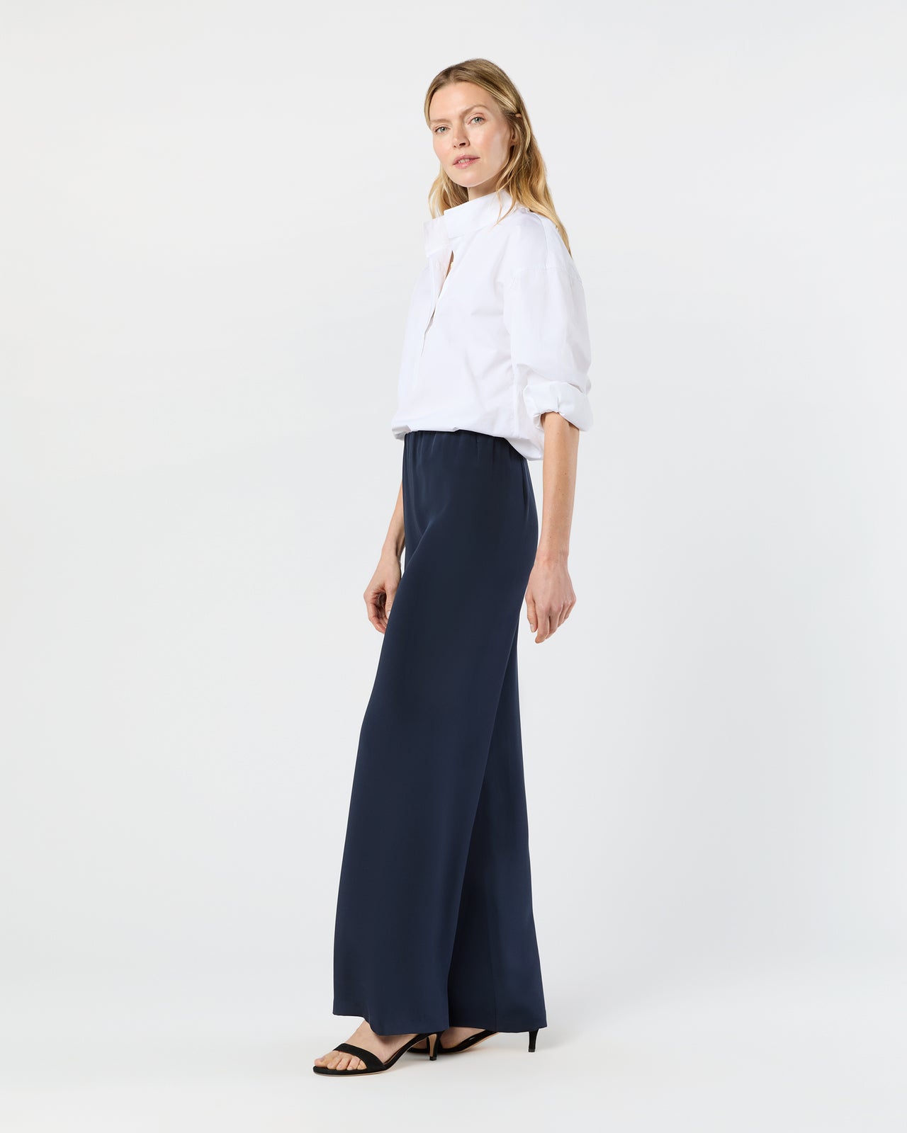 Kelly Pant in Navy Silk Crepe de Chine