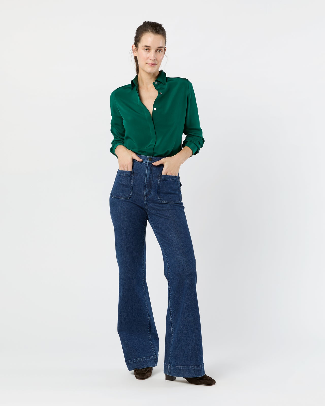 Classic Blouse in Forest Silk Crepe de Chine