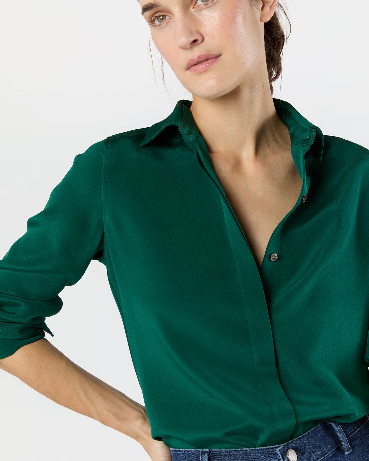Classic Blouse in Forest Silk Crepe de Chine