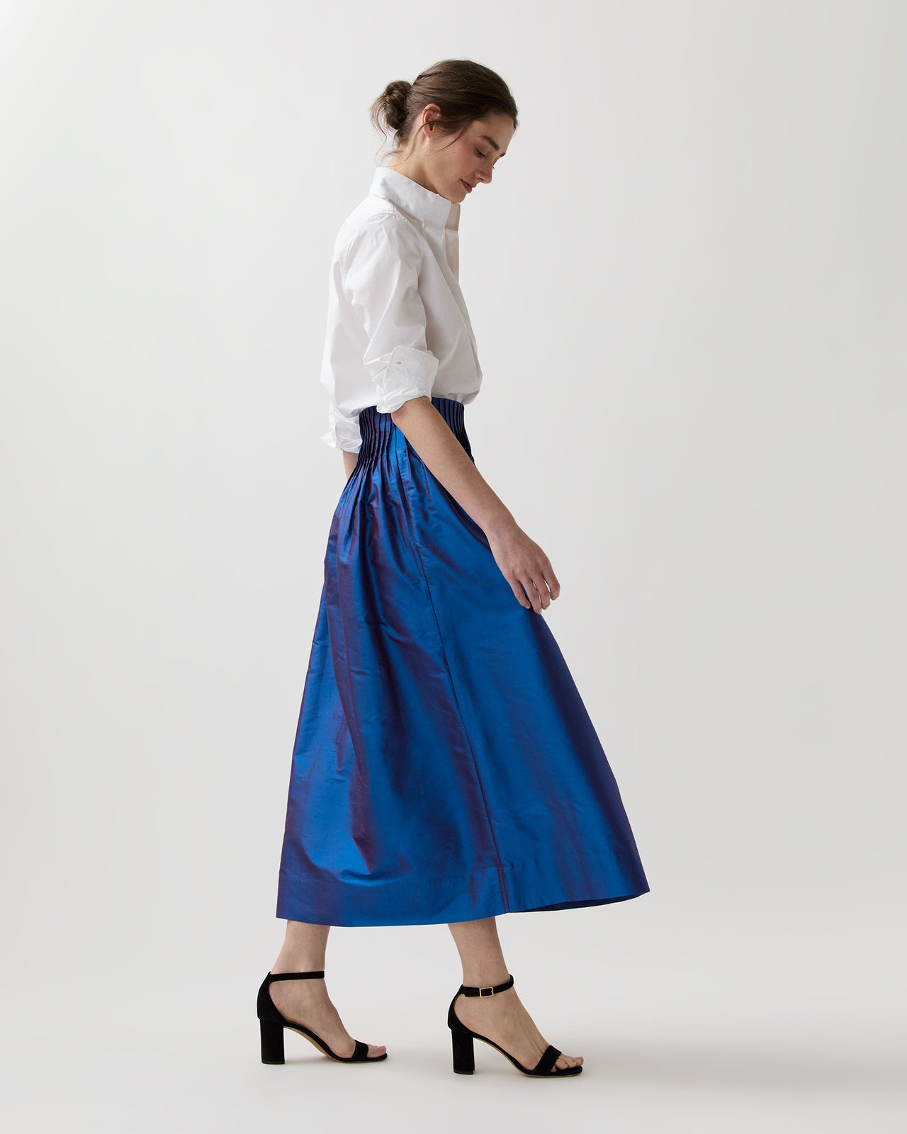 Adah Pintuck Skirt in Wave Iridescent Silk Shantung