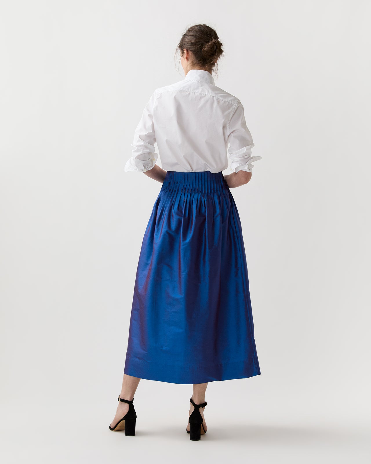 Adah Pintuck Skirt in Wave Iridescent Silk Shantung