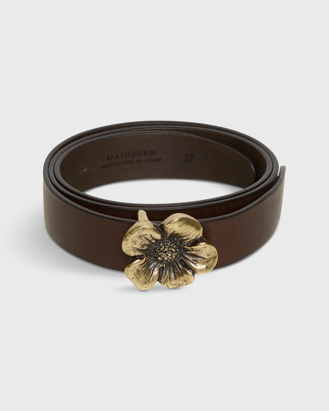 1.25" Flower Conroy Belt in Dark Brown Leather