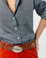 Load image into Gallery viewer, 1.5" Edelweiss Oval Belt in Brown Leather
