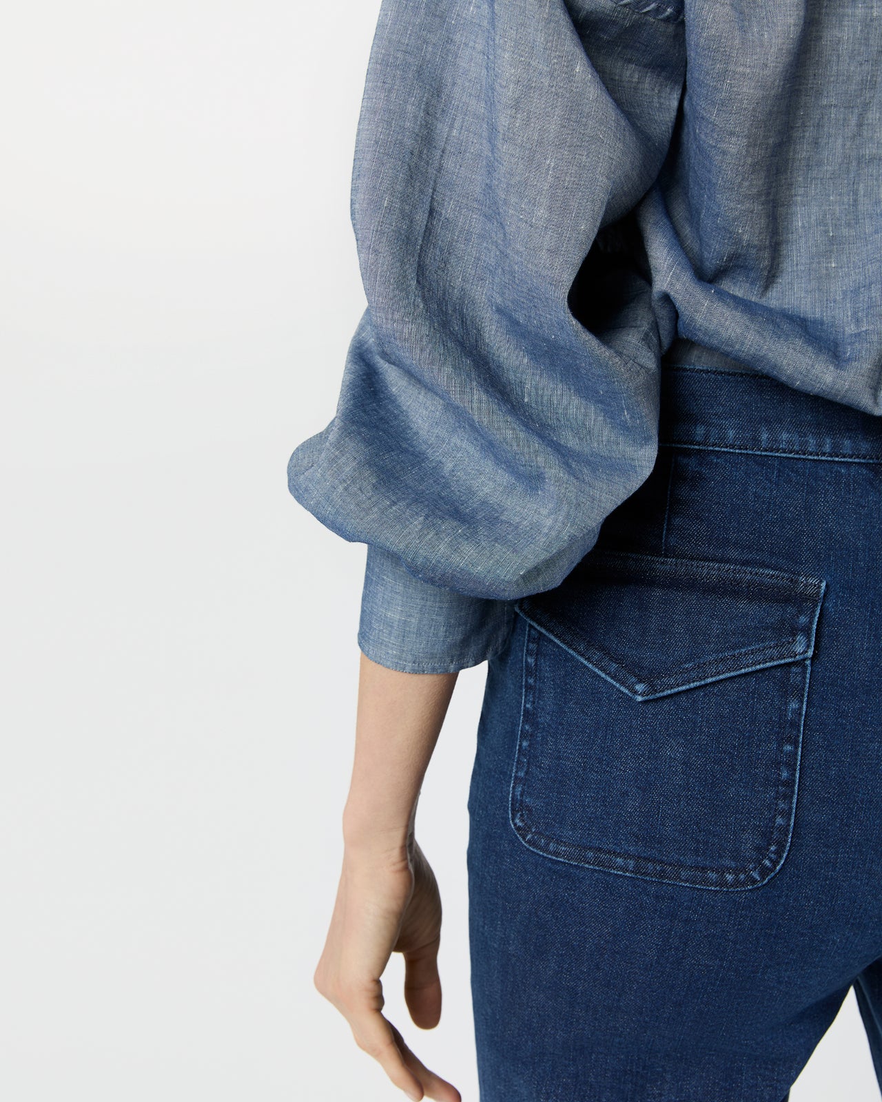 Camille Patch-Pocket Jean in 2-Year Indigo Stretch Denim