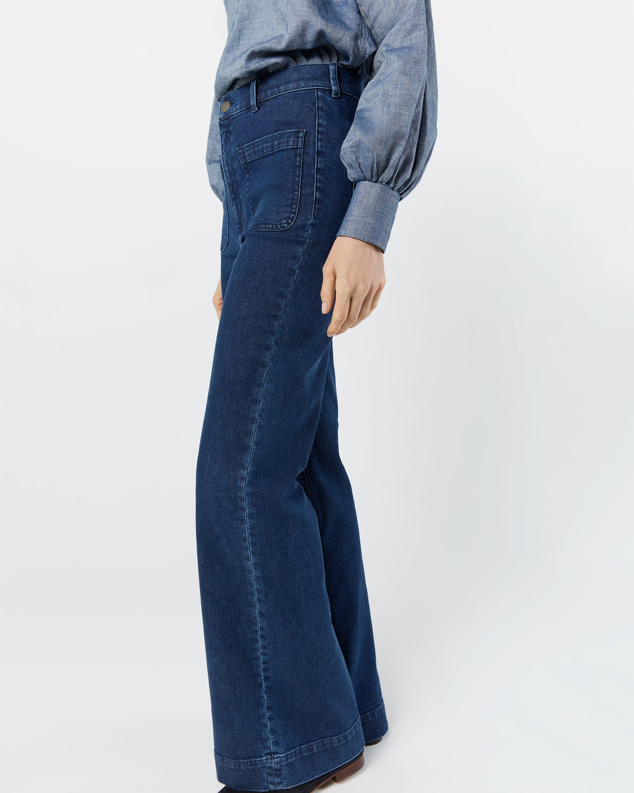 Camille Patch-Pocket Jean in 2-Year Indigo Stretch Denim