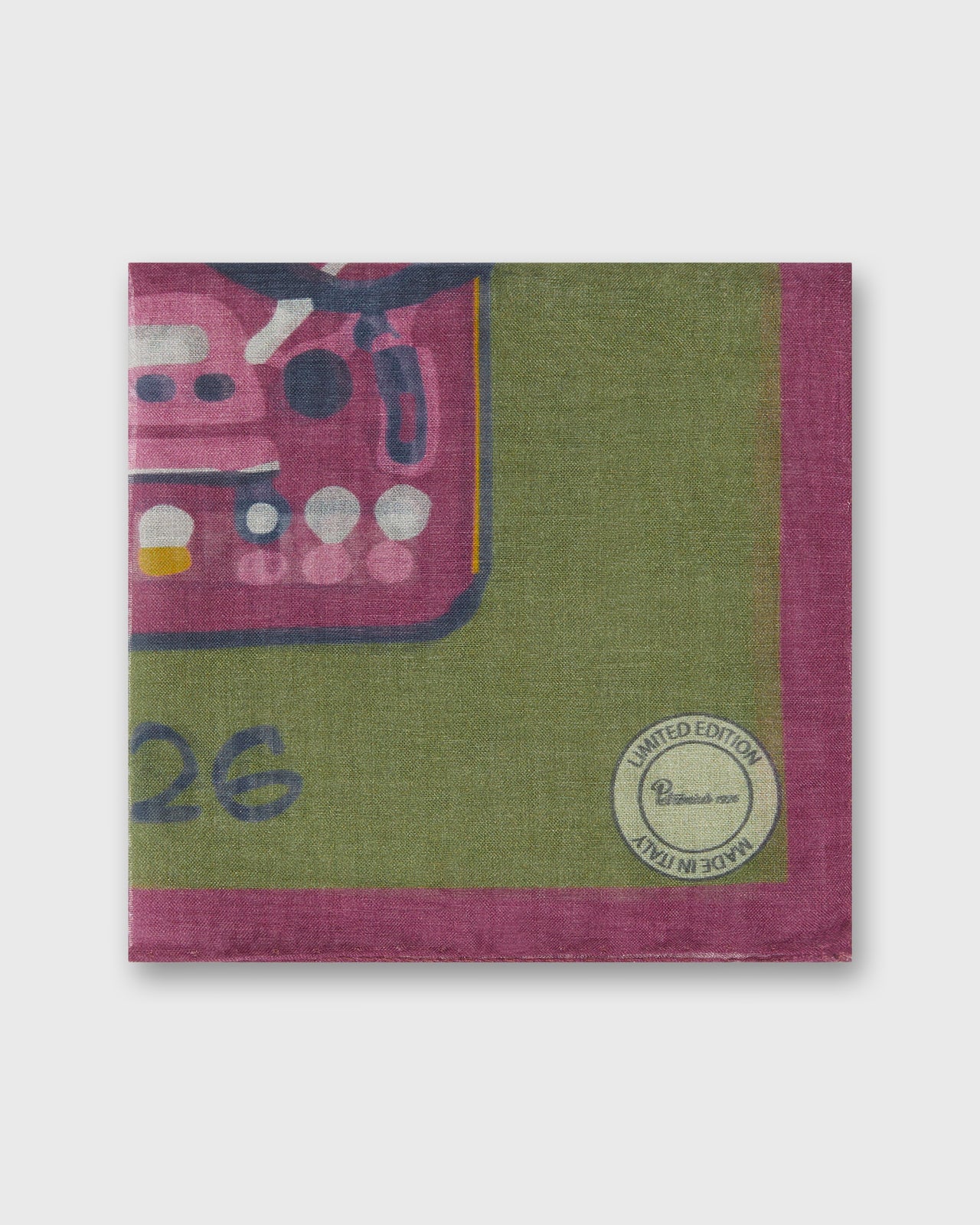Cotton Cashmere Pocket Square in Green/Pink Reel-to-Reel