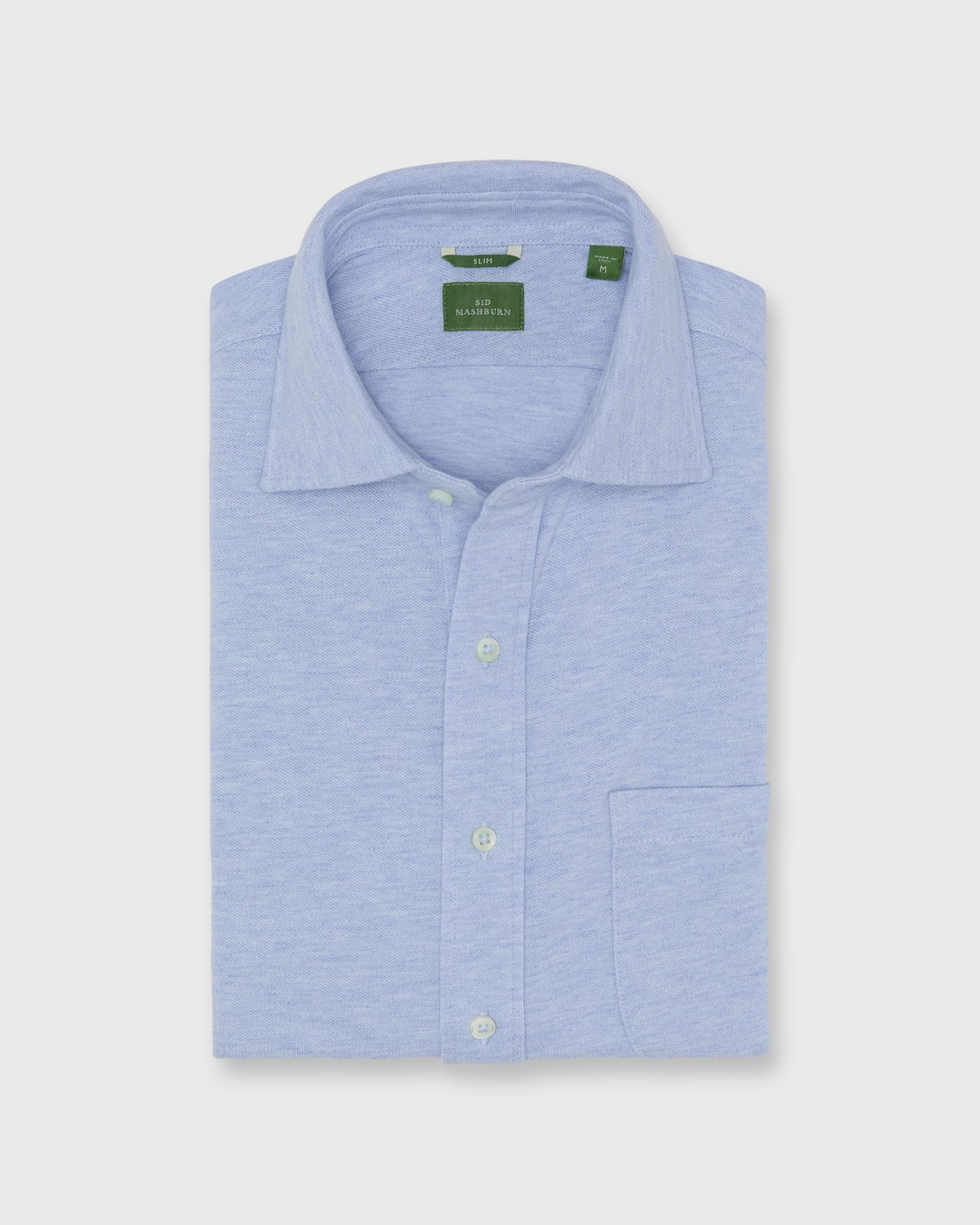 Knit Slim Fit Spread Collar Shirt in Heather Pale Blue Pique