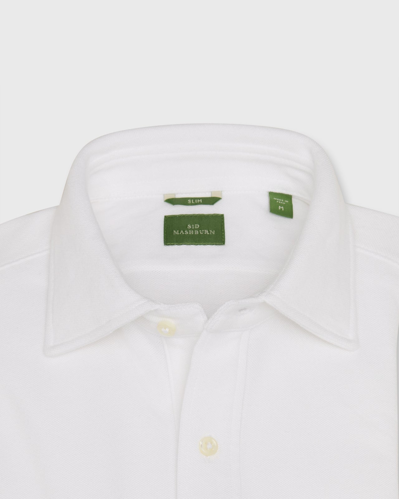 Knit Slim Fit Spread Collar Shirt in White Pima Pique