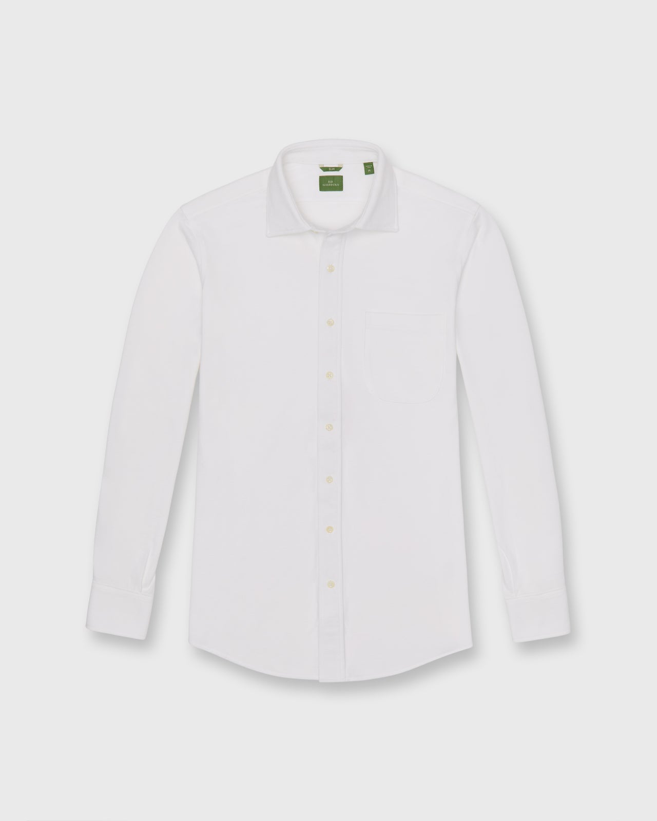 Knit Slim Fit Spread Collar Shirt in White Pima Pique
