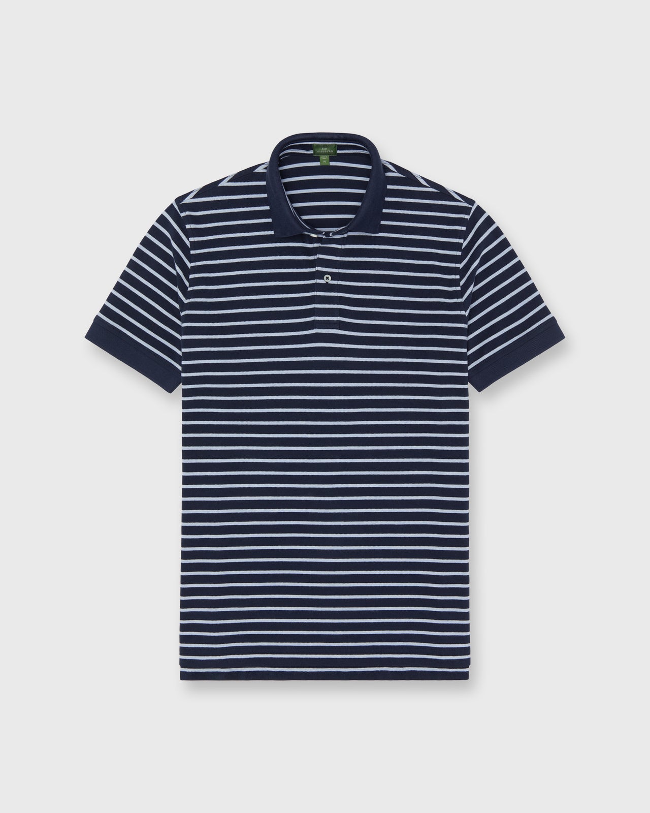 Court Polo in Navy/Heather Pale Blue Stripe Pima Pique