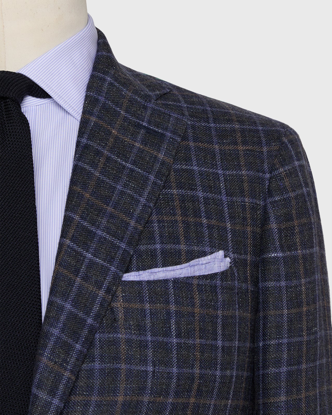 Virgil No. 3 Jacket in Blue/Charcoal/Mocha Plaid Hopsack