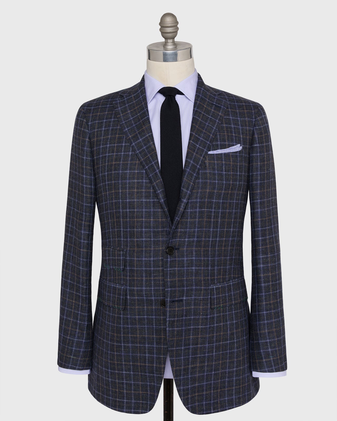 Virgil No. 3 Jacket in Blue/Charcoal/Mocha Plaid Hopsack