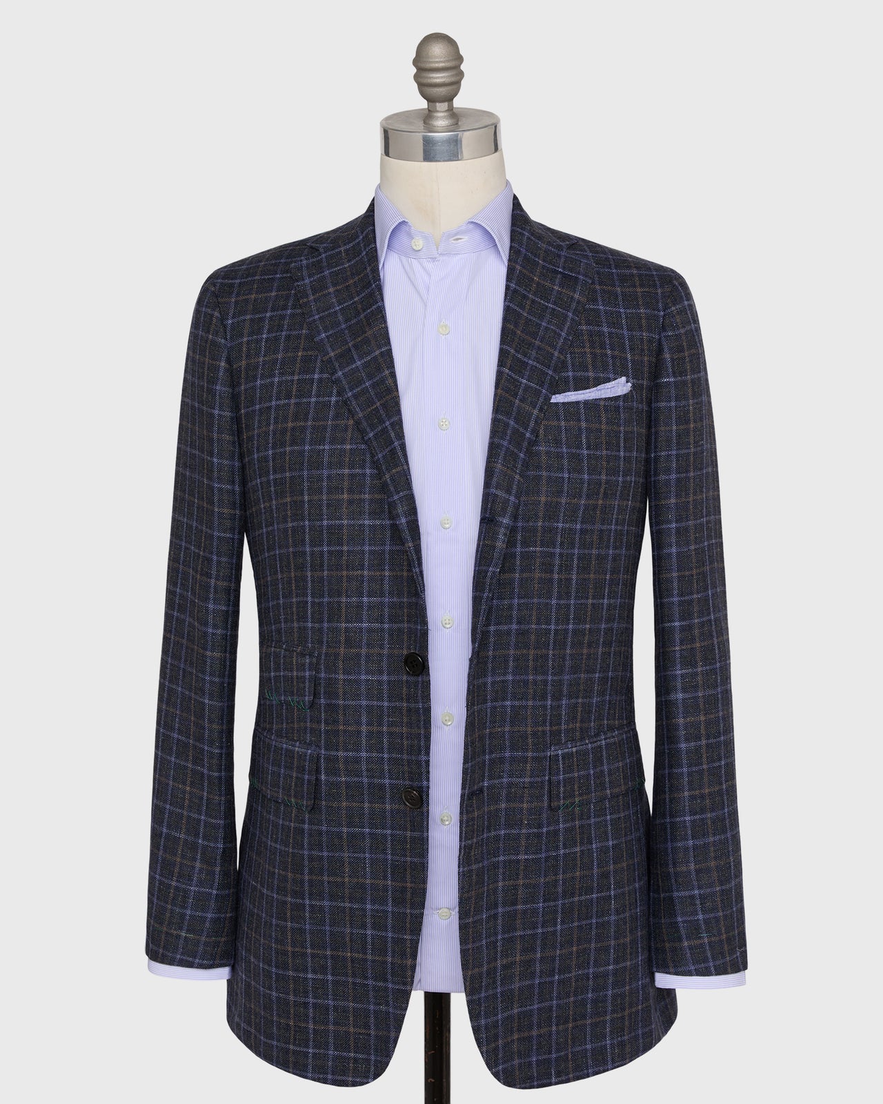 Virgil No. 3 Jacket in Blue/Charcoal/Mocha Plaid Hopsack