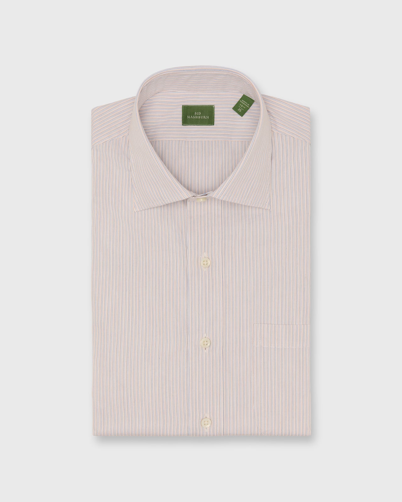 Spread Collar Dress Shirt in Coral/Sky/Brown Hairline Stripe Poplin