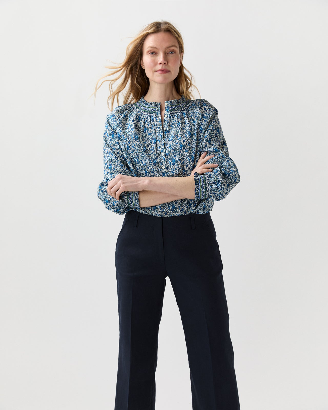 Christine Smocking Top in Blue Emma & Georgina Liberty Fabric