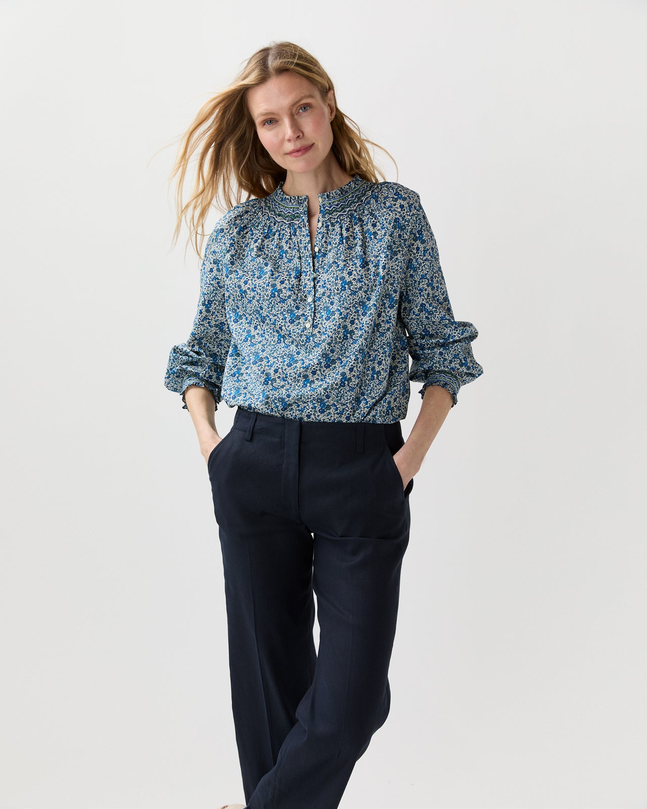 Christine Smocking Top in Blue Emma & Georgina Liberty Fabric