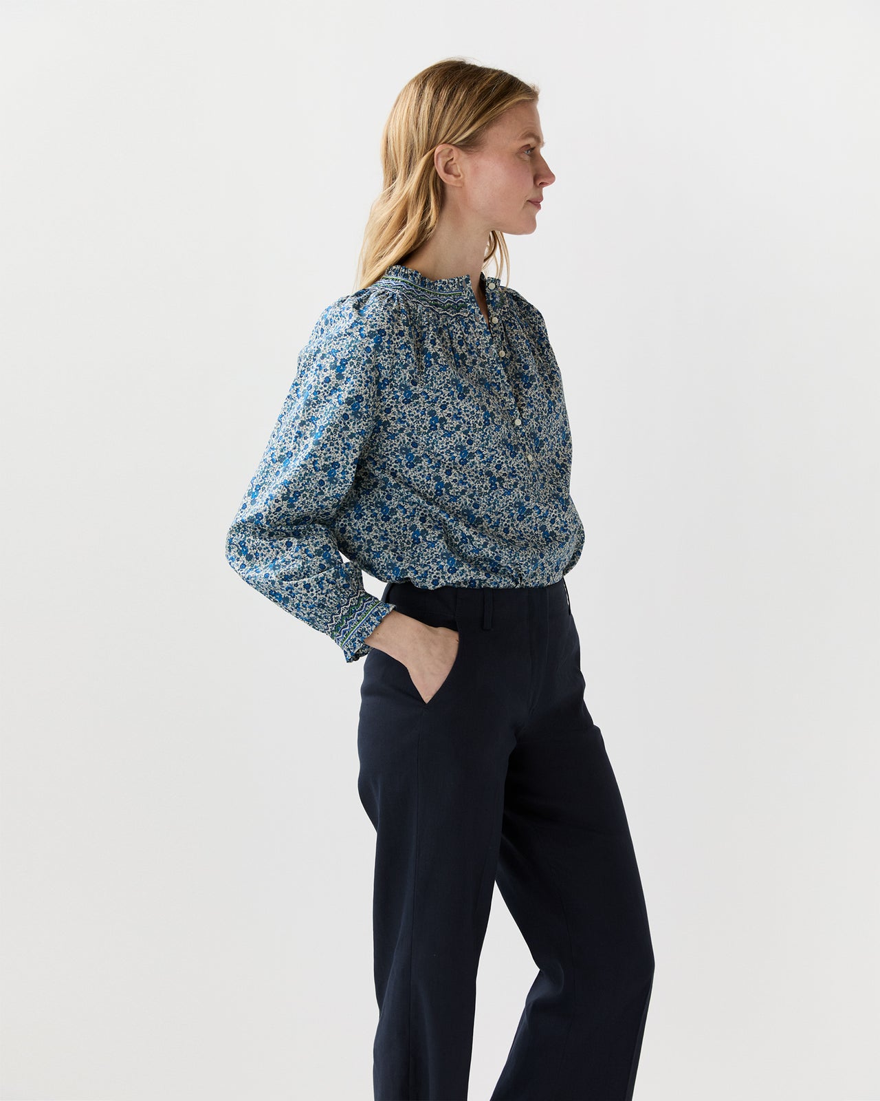 Christine Smocking Top in Blue Emma & Georgina Liberty Fabric