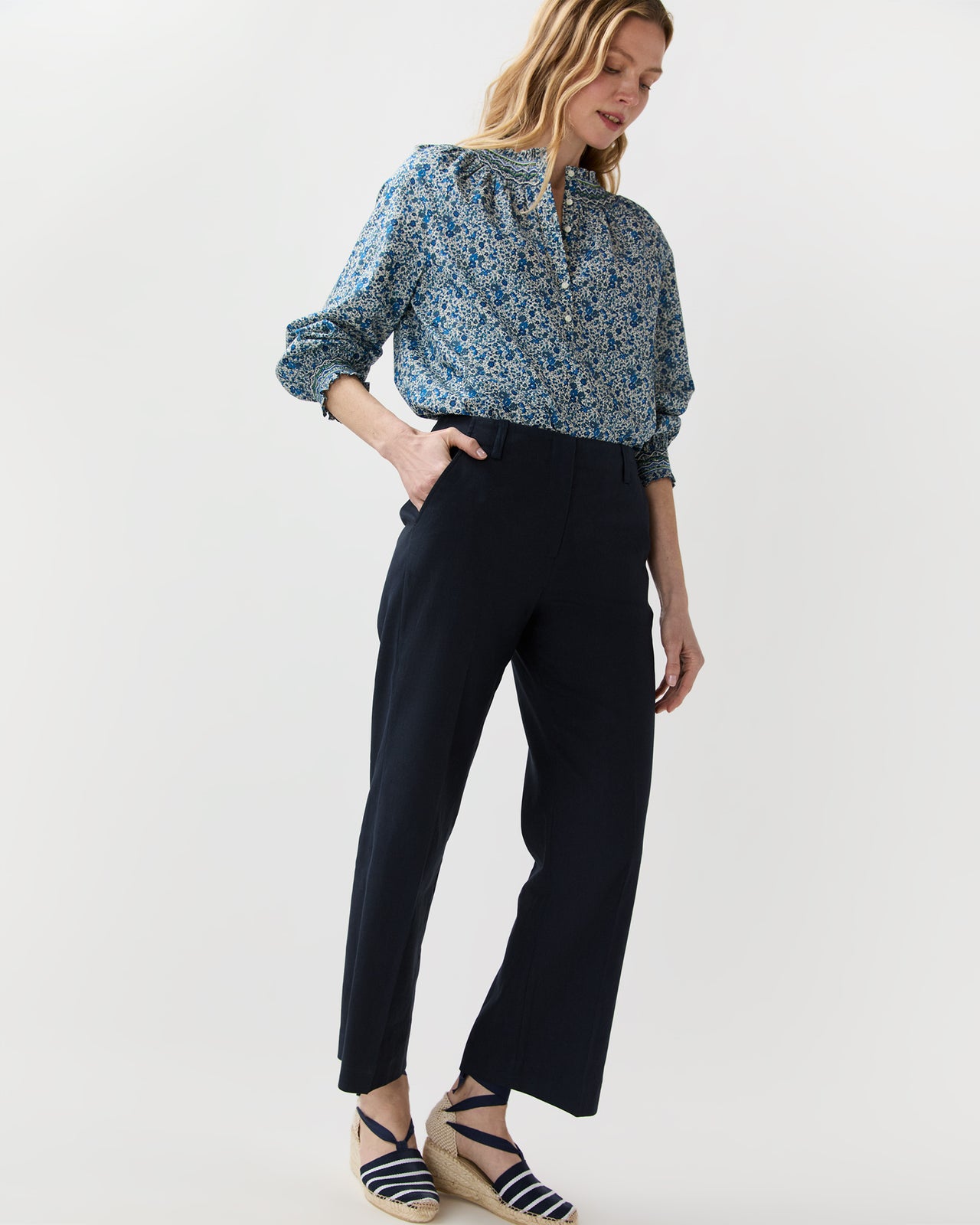 Christine Smocking Top in Blue Emma & Georgina Liberty Fabric