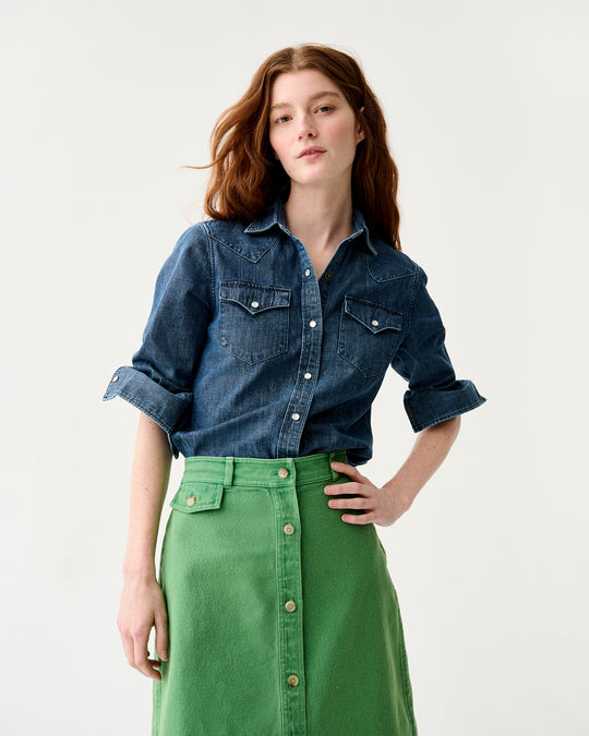 Western Shirt in 3-Year Indigo Lightweight Denim